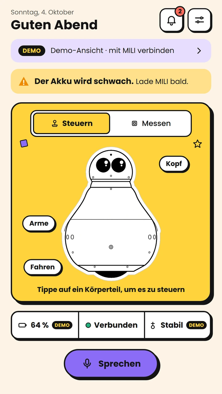 App: MILI steuern